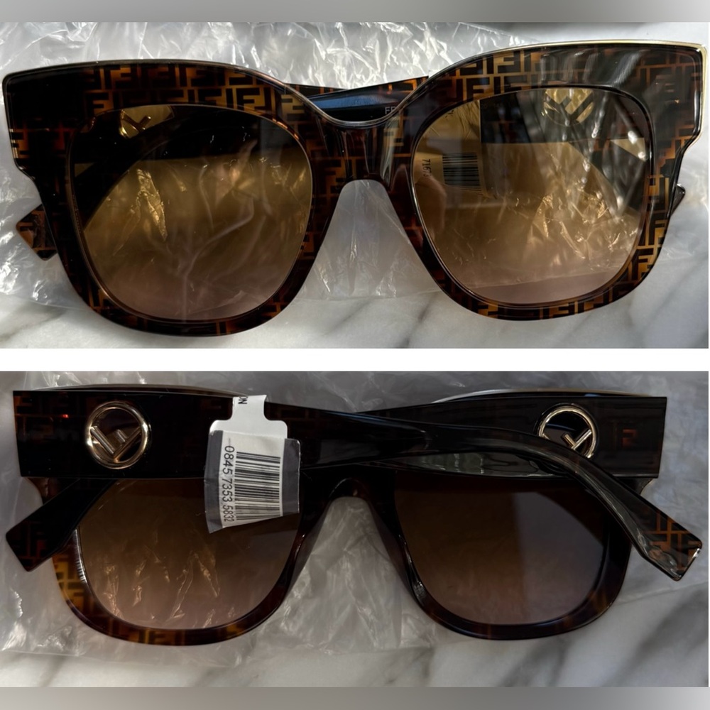 FENDI ZUCCA “FF” OVERSIZE BROWN /BLACK TORTOISESHELL SUNGLASSES - Picture 12 of 16